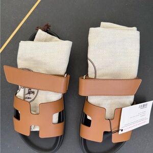 Hermes Tan and Black Sandals